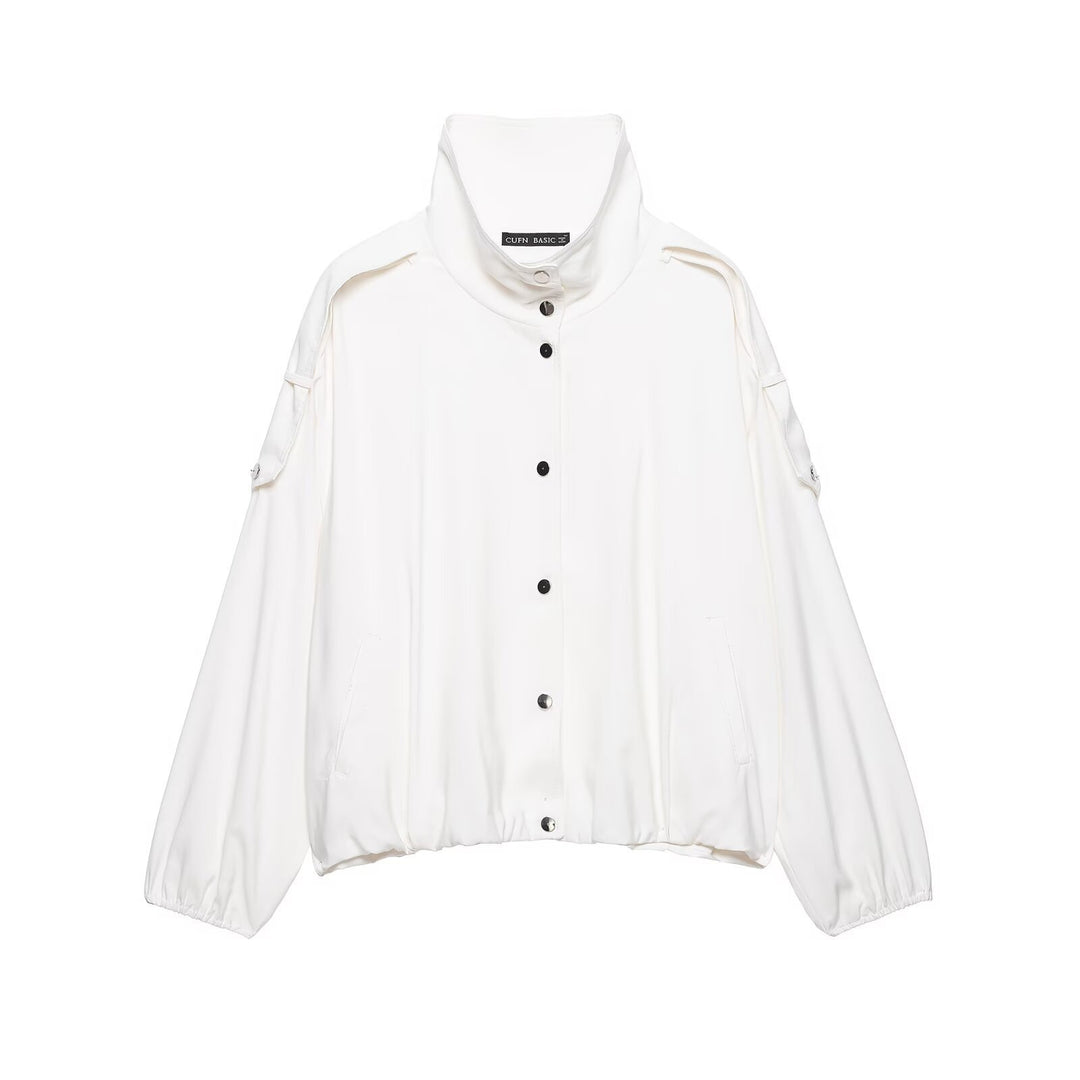 Damen Oversize-Blousonjacke mit Stehkragen und Druckknopffront Nord Taschen