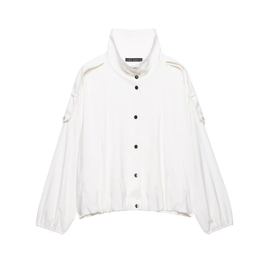Damen Oversize-Blousonjacke mit Stehkragen und Druckknopffront Nord Taschen
