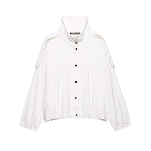Damen Oversize-Blousonjacke mit Stehkragen und Druckknopffront Nord Taschen