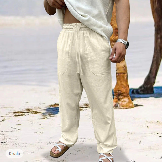 Herren lässige Leinen-Joggerhose mit elastischem Tunnelzug, aufgesetzten Taschen und konischer Silhouette Nord Taschen