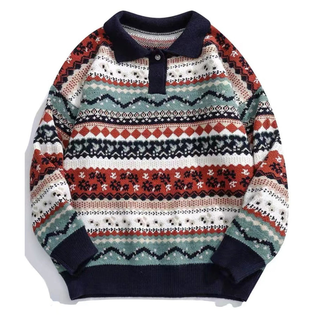 Damen Gemütlicher Strickpullover im ethnischen Muster Nord Taschen