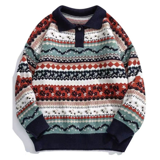 Damen Gemütlicher Strickpullover im ethnischen Muster Nord Taschen