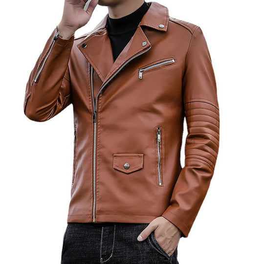 Herren schmal geschnittene Kunstleder-Motojacke mit gesteppter Schulter- und Ärmeldetail Nord Taschen