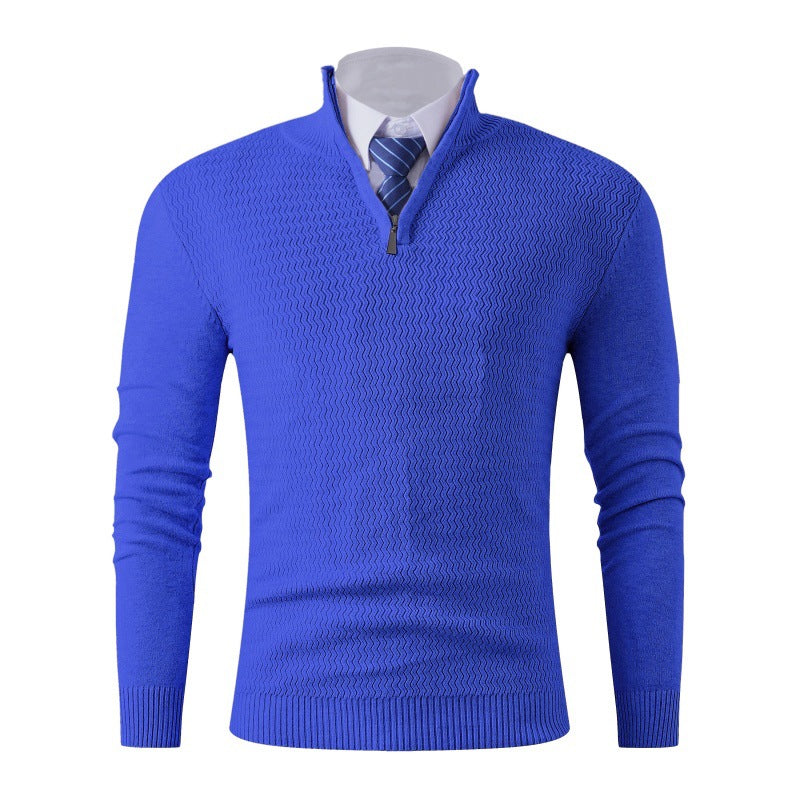 Herren Slim-Fit Feinstrickpullover mit Halbzip und strukturierter Wellenoptik Nord Taschen
