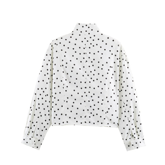 Damen Gepunktete Cropped-Jacke im Boxy-Cut mit hohem Stehkragen Nord Taschen