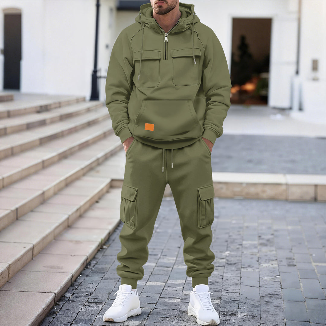 Herren technischer Oversize-Hoodie mit Halbzip, Kapuze, Kängurutasche und aufgesetzten Utility-Taschen Nord Taschen