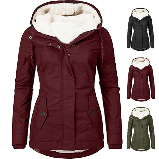 Damen Wasserabweisender Parka mit Teddyfutter, Kapuze und Taillierter Passform Nord Taschen