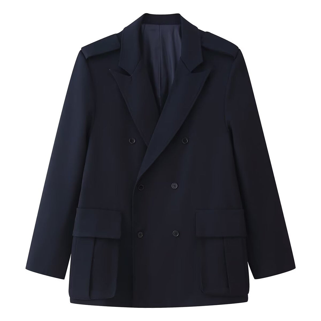 Damen Doppelreihiger Oversize-Blazer-Mantel mit Epauletten und großen Klappentaschen Nord Taschen