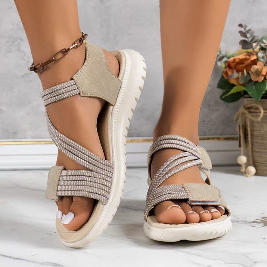 Damen bequeme Riemchensandalen mit verstellbaren Verschlüssen und dämpfender Sohle