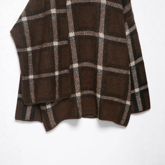 Damen Oversize Cape-Cardigan mit Kapuze, aufgesetzten Taschen und Karomuster Nord Taschen