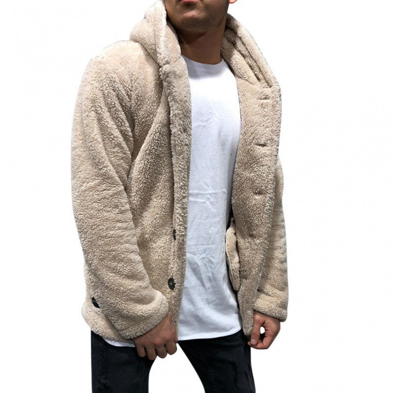 Herren Kapuzen-Teddyjacke im Oversize-Sherpa-Stil mit Knopfleiste Nord Taschen
