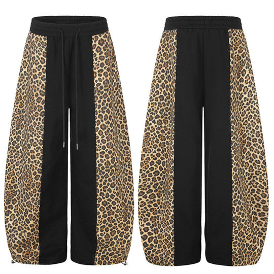 Damen Extraweite Palazzo-Joggpants mit Leo-Panelen, Tunnelzugbund und verstellbarem Saum Nord Taschen