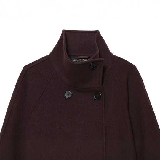 Damen Kurz geschnittener doppeltreihiger Wollcape‑Mantel mit Stehkragen und Gürtel Nord Taschen