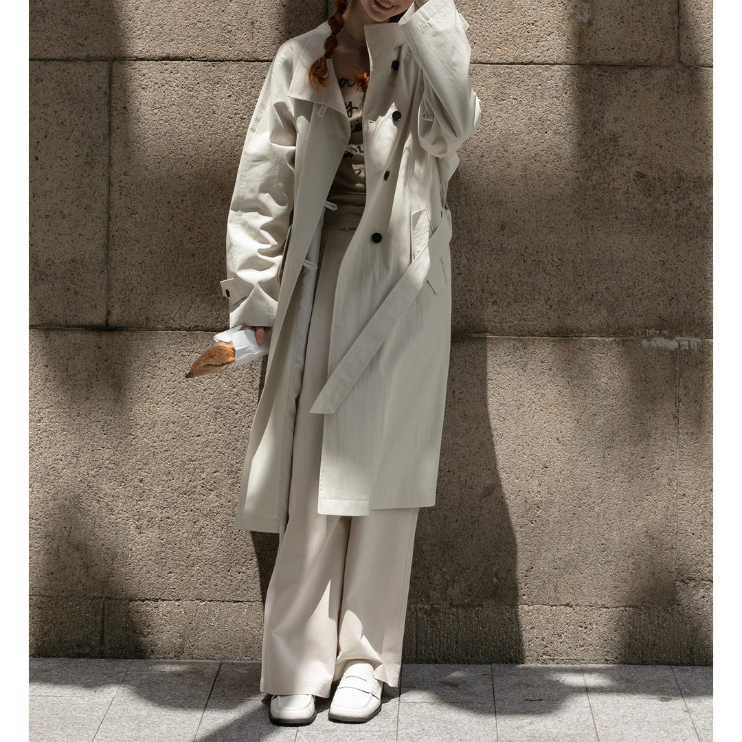 Damen Leichter Oversize-Trenchcoat mit hohem Stehkragen, verstellbaren Manschetten & Bindegürtel Nord Taschen