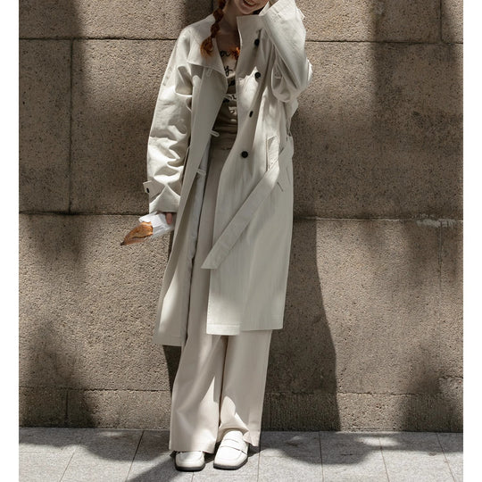Damen Leichter Oversize-Trenchcoat mit hohem Stehkragen, verstellbaren Manschetten & Bindegürtel Nord Taschen