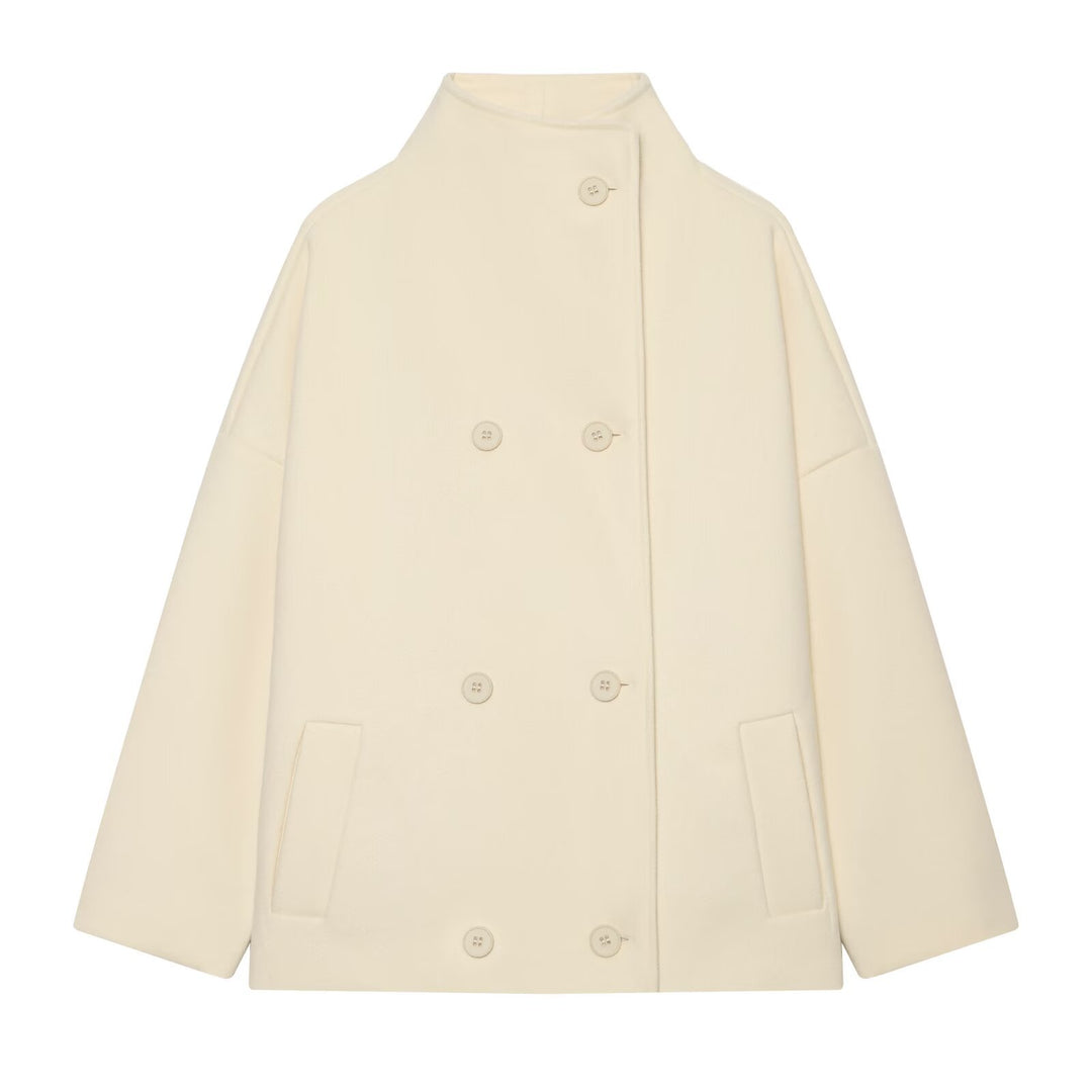 Damen Kurzes Cape-Mantel aus Wollmix mit hohem Stehkragen und doppelreihiger Knopfleiste Nord Taschen