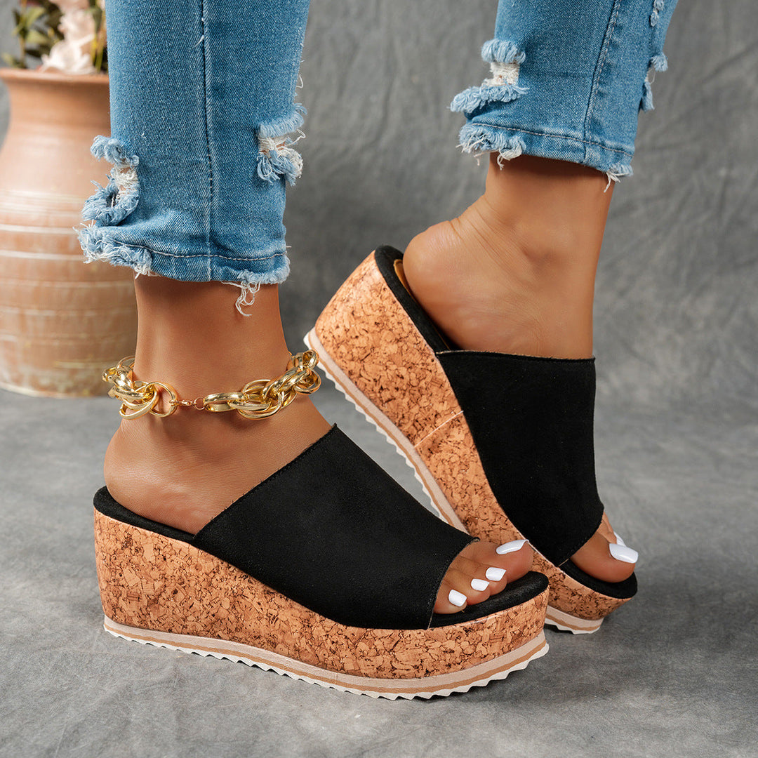 Damen Wedge-Pantoletten mit wildem Leopardenmuster und komfortabler Korksohle