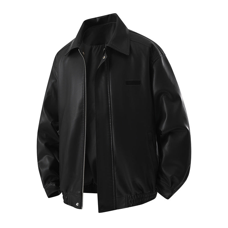 Herren Minimalistische Kunstleder-Blousonjacke mit Hemdkragen, verdecktem Reißverschluss & elastischem Saum Nord Taschen