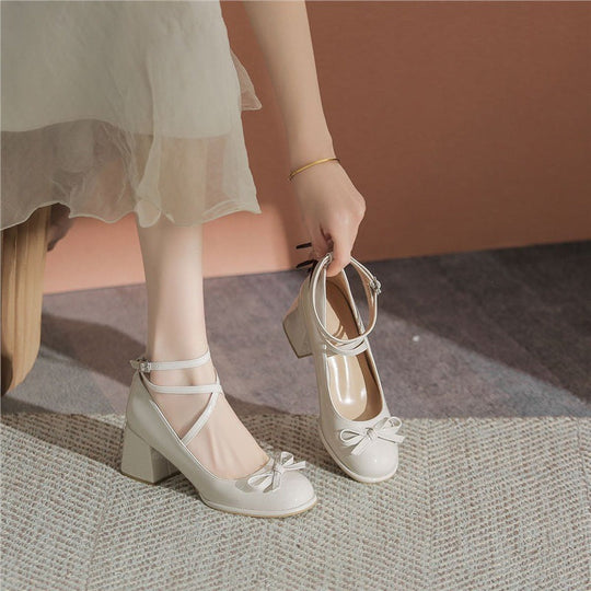 Damen elegante Ballerina-Pumps mit verstellbarem Fesselriemen und Schnürung