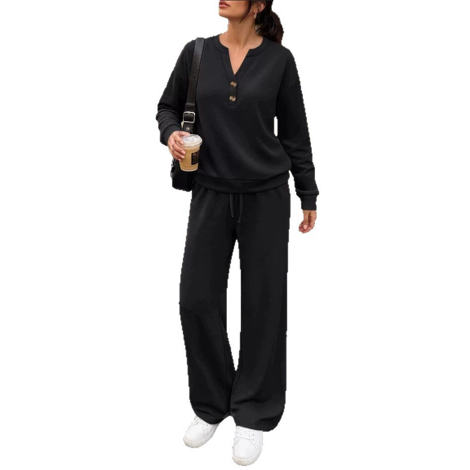 Damen Lounge-Set mit Henley-Kragen und palazzoweiter Jogginghose Nord Taschen