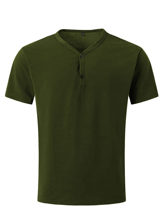 Herren nan kurzärmeliges Henleyshirt mit V-Ausschnitt und Zweiknopfleiste aus Baumwollmix Nord Taschen