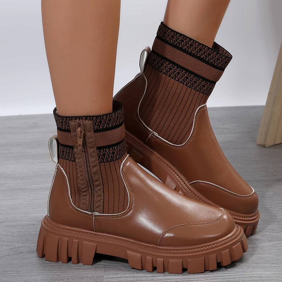 Damen Chunky Chelsea‑Boots mit Strickschaft, Reißverschluss und grober Lug‑Sohle Nord Taschen