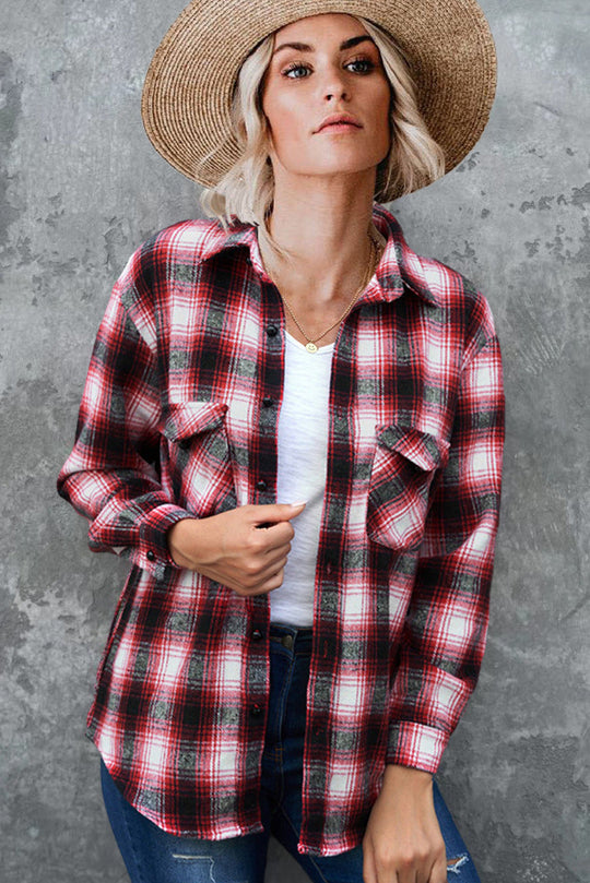 Damen Flanell Hemd im Vintage-Stil mit Karomuster und Brusttaschen