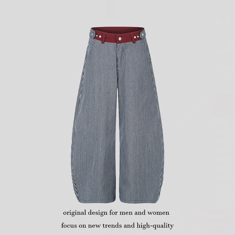 Damen Weite High‑Waist Palazzo-Culotte mit maritimem Nadelstreifen und kontrastierendem Bunddetail Nord Taschen