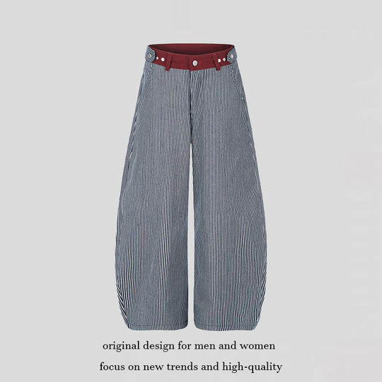 Damen Weite High‑Waist Palazzo-Culotte mit maritimem Nadelstreifen und kontrastierendem Bunddetail Nord Taschen
