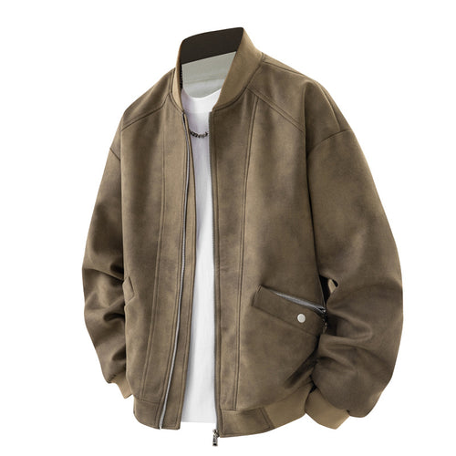 Herren Velours-Optik Bomberjacke im Boxy‑Cut mit Rippkragen, Frontreißverschluss & kombiniertem Zipper-/Klappenfach Nord Taschen