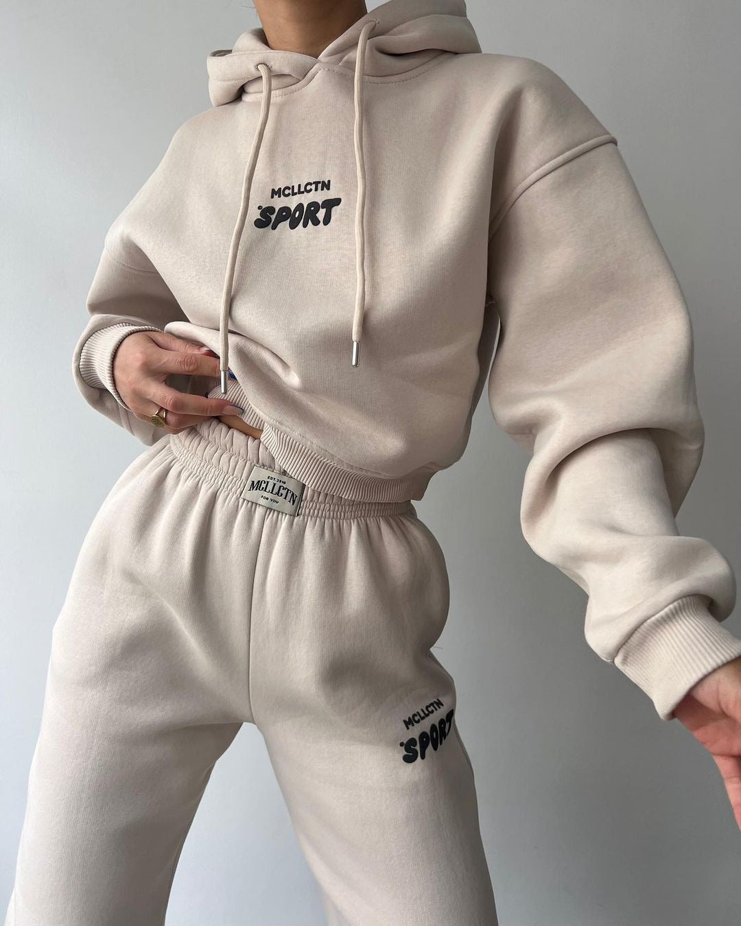 Damen Cropped Kapuzenpullover und High‑Waist Jogginghose Lounge‑Set aus Baumwollfleece Nord Taschen
