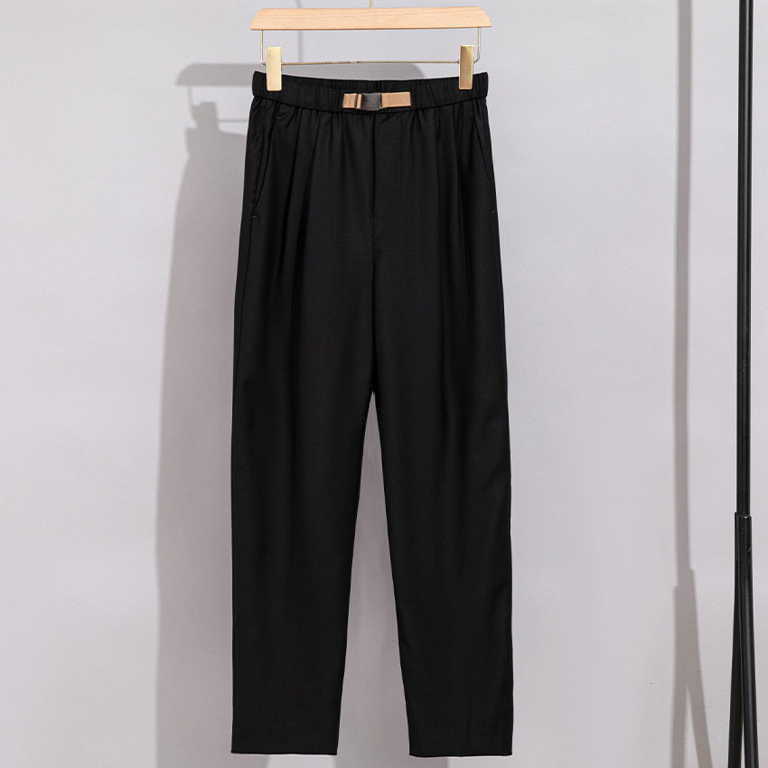Damen Leichte Stoffhose mit elastischem Bund, Bundfalten und geradem Bein Nord Taschen
