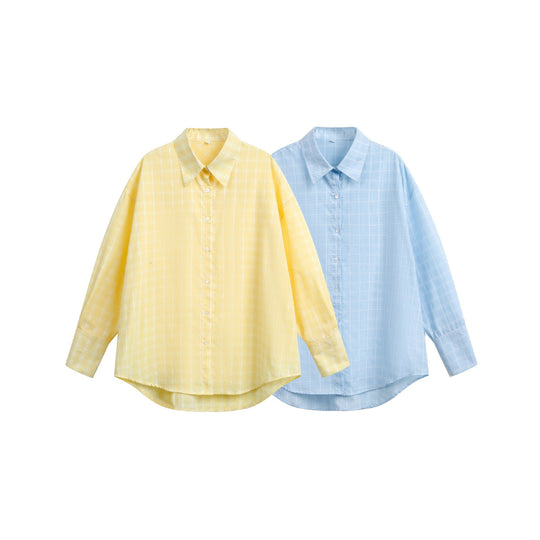 Damen Oversize-Bluse mit feinem Karomuster, Drop-Shoulder und verlängerter Rückenpartie Nord Taschen