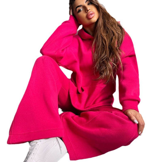 Damen Scuba-Fleece Lounge-Set mit Oversize-Kapuzenpullover und weiter Flare-Hose Nord Taschen