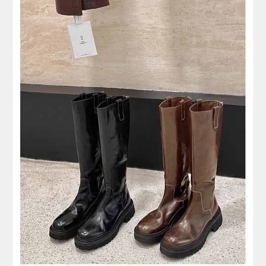 Damen Schlanke Langschaft-Stiefel aus Glattleder mit robuster Profilsohle Nord Taschen