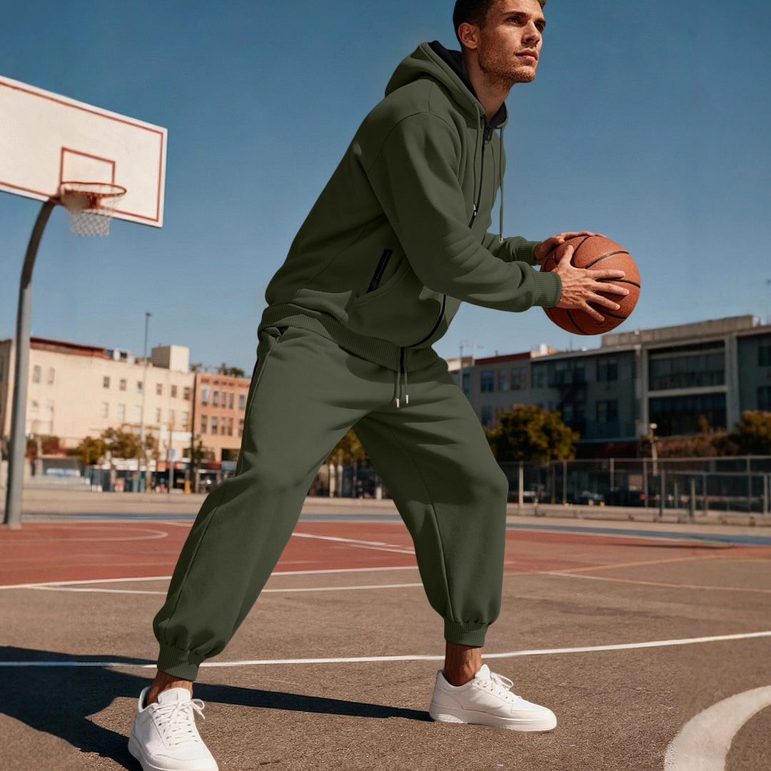 Herren nan Kapuzensweat-Set mit durchgehendem Reißverschluss, Kängurutasche und konischer Jogginghose mit Reißverschlusstaschen Nord Taschen