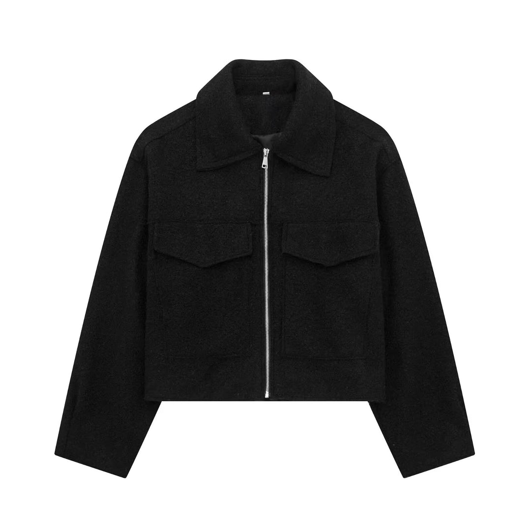 Damen Kurzgeschnittene Sherpa-Jacke mit Reißverschluss und aufgesetzten Pattentaschen Nord Taschen