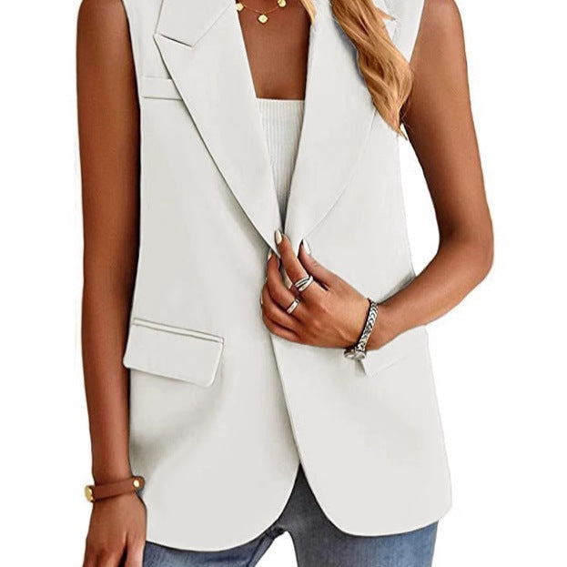 Damen ärmellose Blazerjacke mit Taillenakzenten und praktischen Taschen