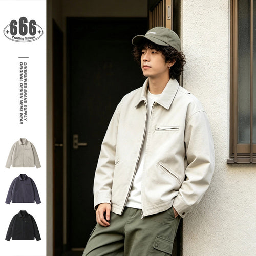 Herren Kurzjacke im Boxy-Schnitt aus Canvas mit Hemdkragen und Leistentaschen Nord Taschen