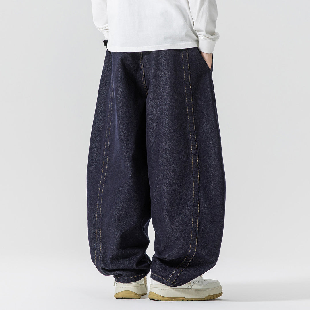 Herren Baggy-Denim-Hose mit extra weitem Bein, tiefem Schritt und sichtbaren Kontrastnähten Nord Taschen