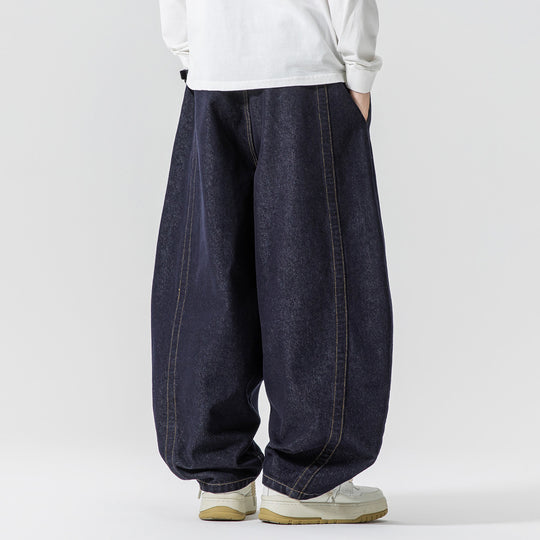 Herren Baggy-Denim-Hose mit extra weitem Bein, tiefem Schritt und sichtbaren Kontrastnähten Nord Taschen