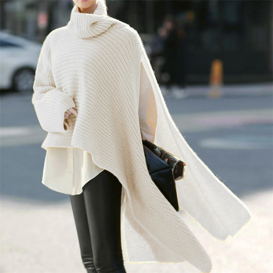 Damen Asymmetrischer Rollkragen-Poncho mit seitlichem Cape-Detail Nord Taschen