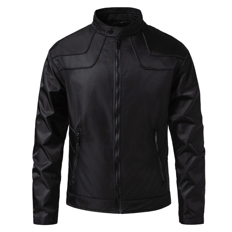 Herren schmale wasserabweisende Kunstlederoptik-Übergangsjacke mit Stehkragen Nord Taschen