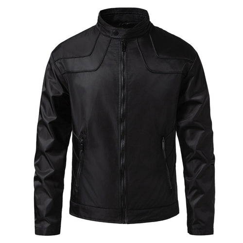 Herren schmale wasserabweisende Kunstlederoptik-Übergangsjacke mit Stehkragen Nord Taschen