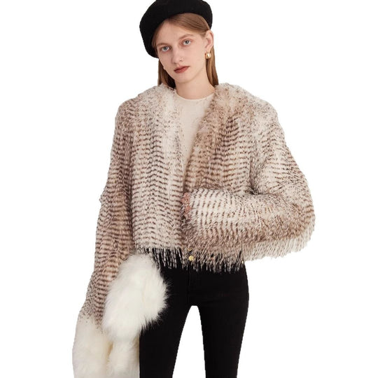 Damen Kurzer Plüsch‑Bolero mit gestreifter Federnoptik und kastiger Silhouette Nord Taschen