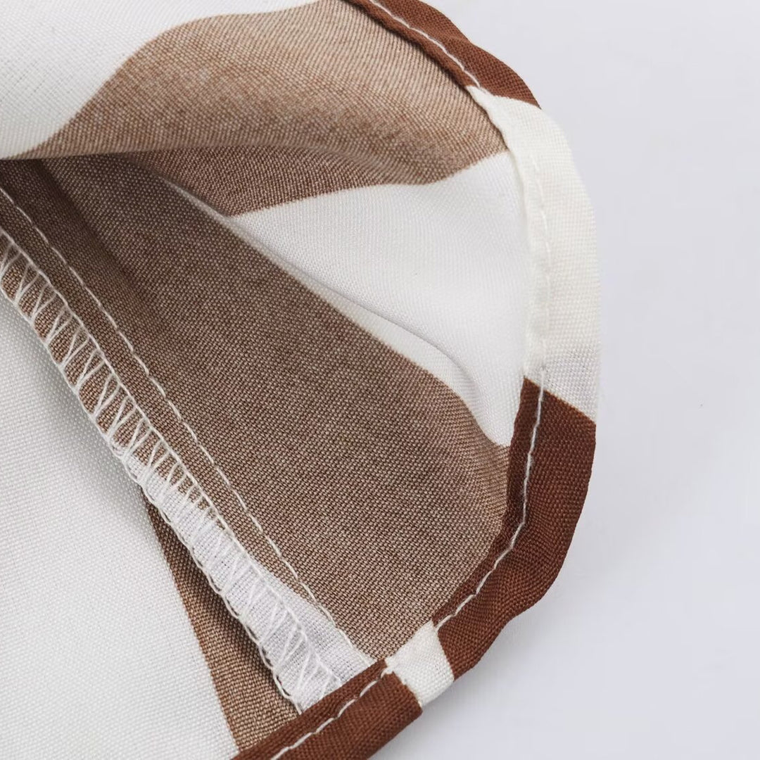 Damen Gestreiftes Midikleid mit Stehkragen, tailliertem Gürtel und ausgestelltem A-Linien-Rock Nord Taschen
