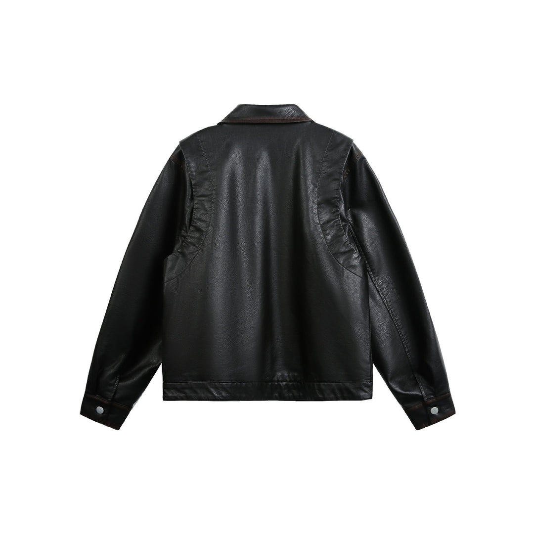 Unisex Weit geschnittene Kunstleder‑Fliegerjacke mit durchgehendem Metallreißverschluss Nord Taschen
