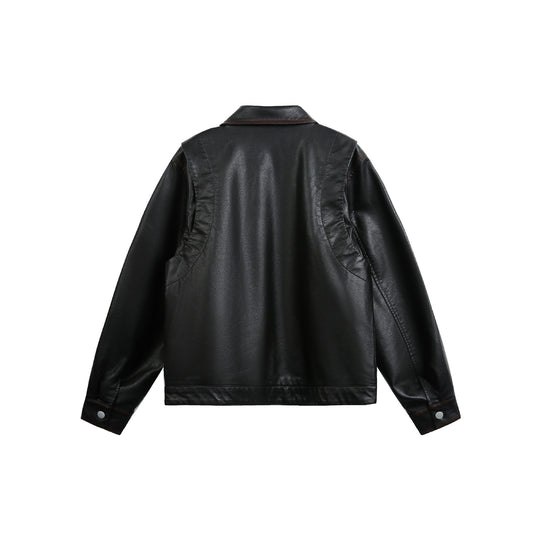 Unisex Weit geschnittene Kunstleder‑Fliegerjacke mit durchgehendem Metallreißverschluss Nord Taschen