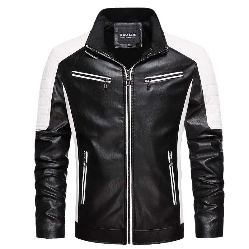 Herren Biker-Lederimitatjacke im Racing-Stil mit Stehkragen und Reißverschlusstaschen Nord Taschen