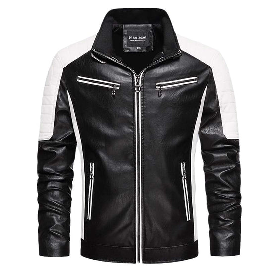 Herren Biker-Lederimitatjacke im Racing-Stil mit Stehkragen und Reißverschlusstaschen Nord Taschen